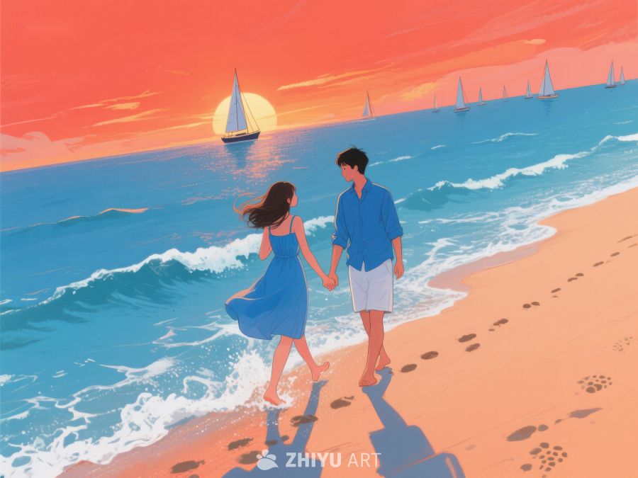 海滩漫步的情侣 249