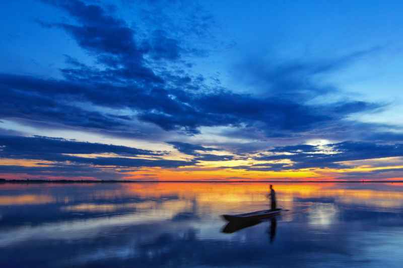 湿地 码头 船 小船 夏天 倒影 晚霞 航拍
