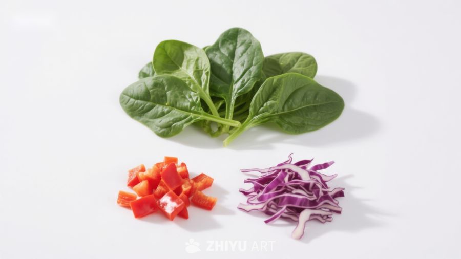 新鲜蔬菜切块与绿叶