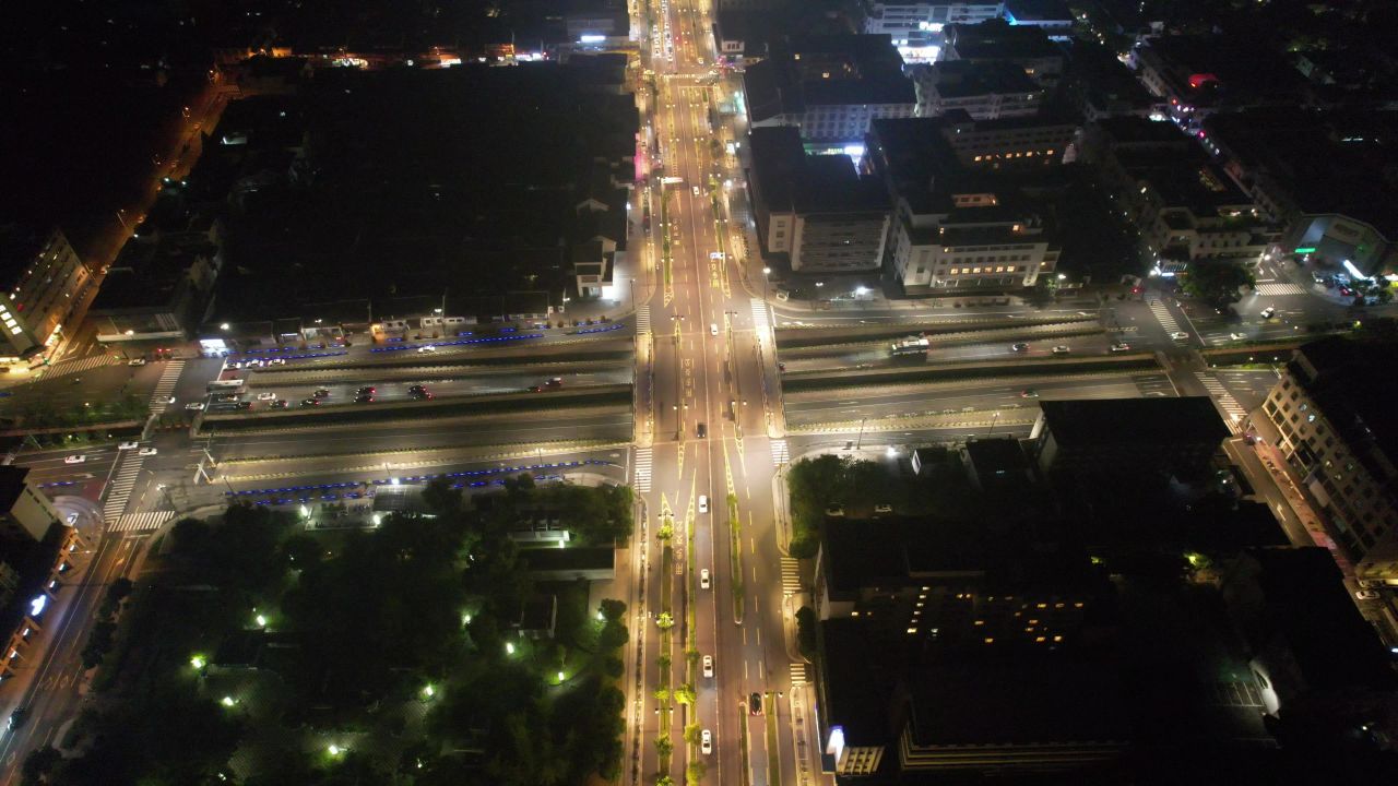  苏州城市夜景交通航拍