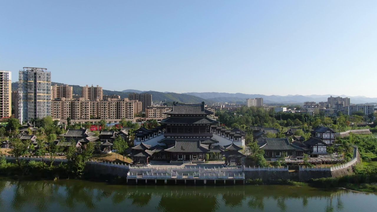 湖北咸宁城市风光地标建筑航拍  