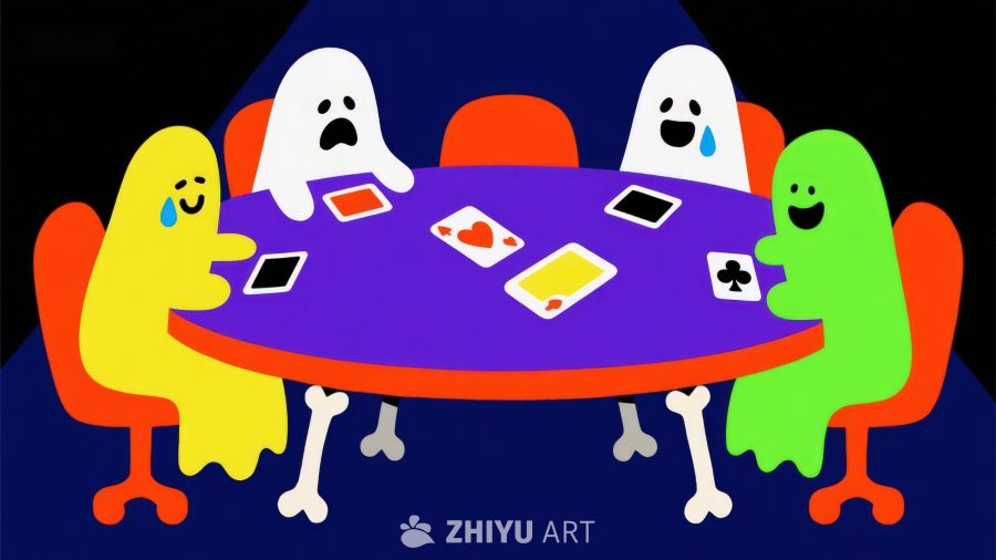 卡通角色围桌玩牌