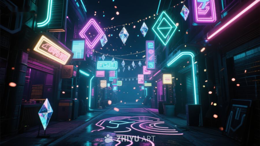 霓虹灯巷的未来都市夜景 332