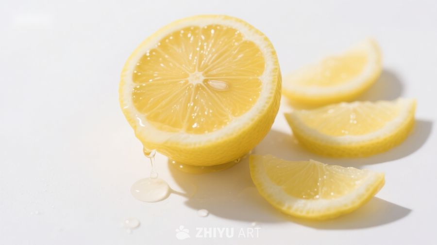 新鲜柠檬切片与汁液滴落 793