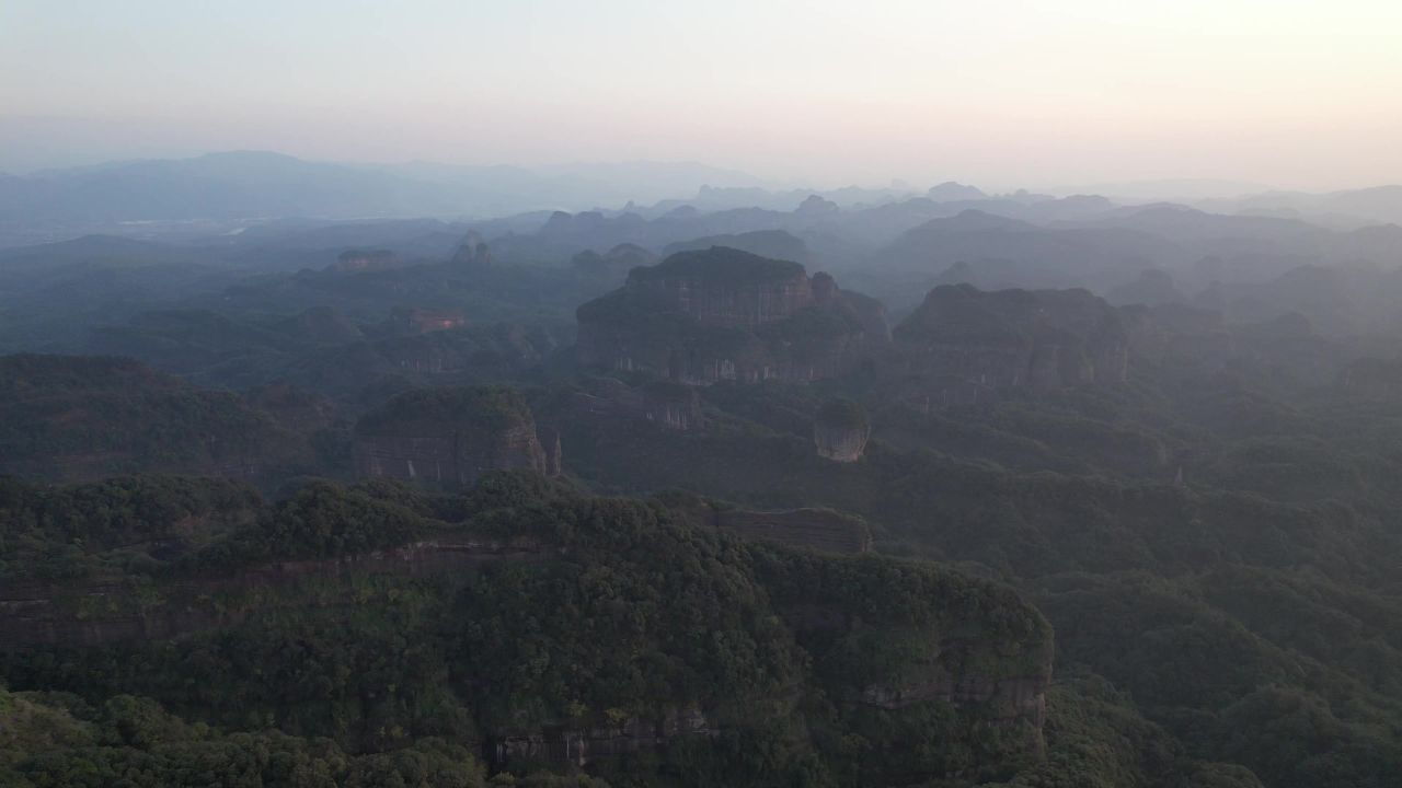 广东韶关丹霞山5A景区日出日落晚霞航拍 