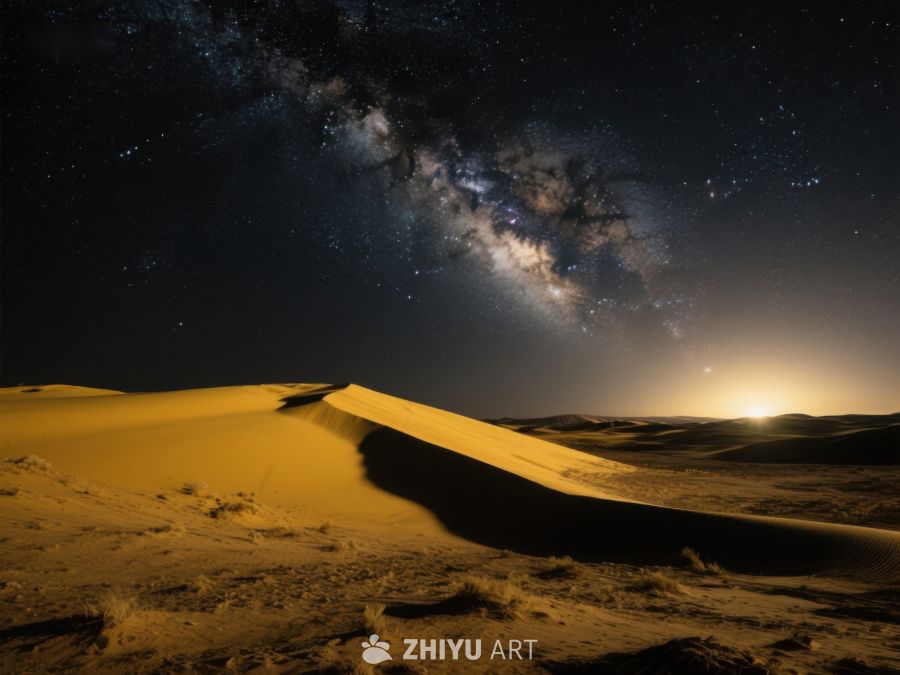 沙漠夜景：银河与月光下的沙丘 96