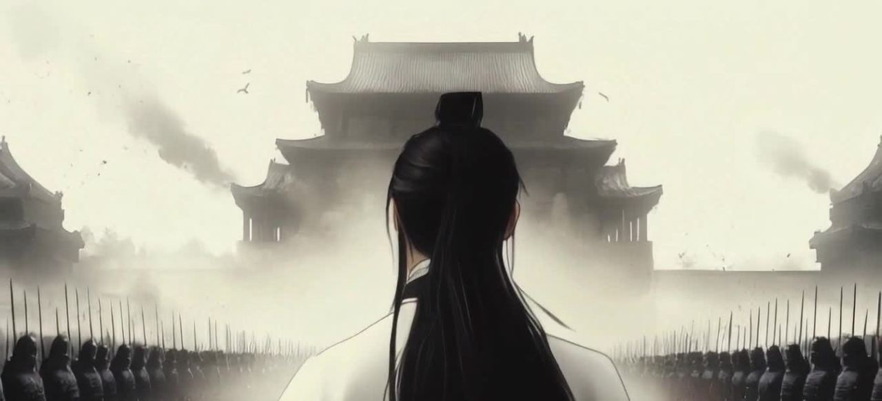 一个人背对着观众，他穿着黑色的衣服，头发也是黑色的
