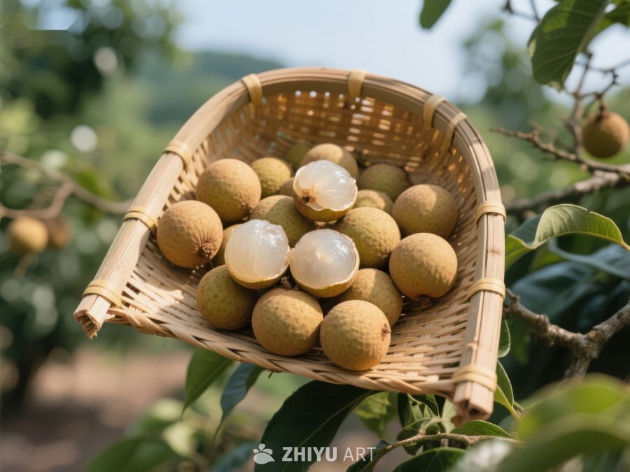 新鲜龙眼装满竹篮 642