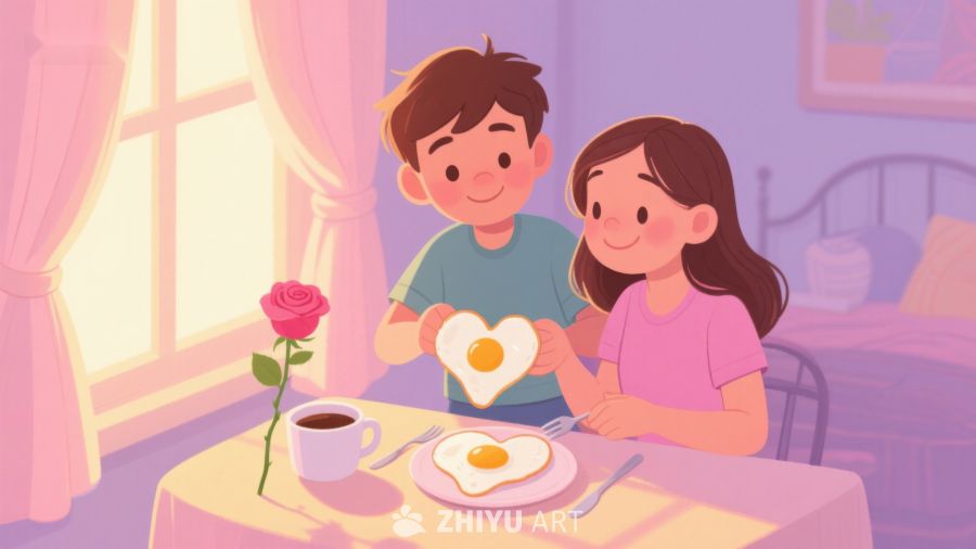 情侣共进早餐，爱心煎蛋温馨时刻 253