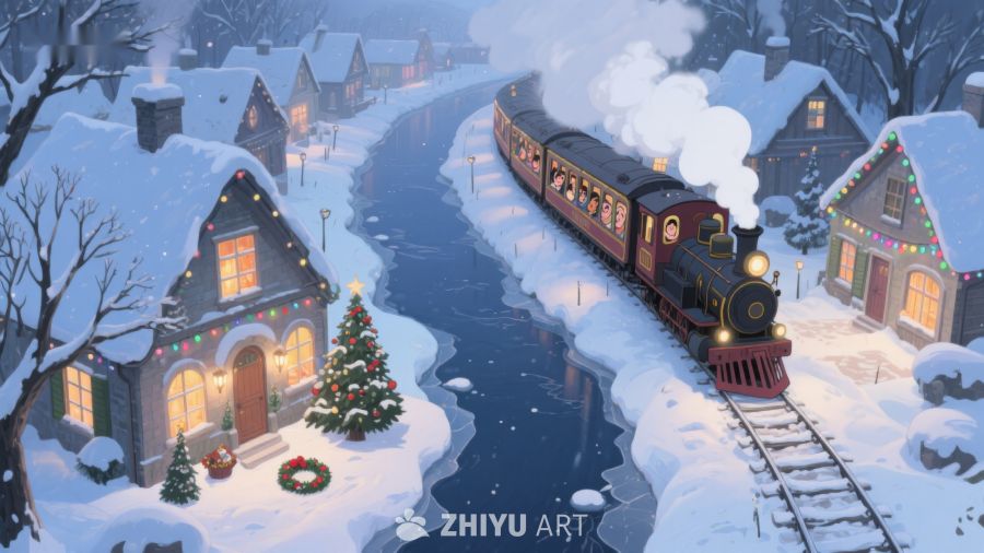 雪夜小镇火车驶过 472