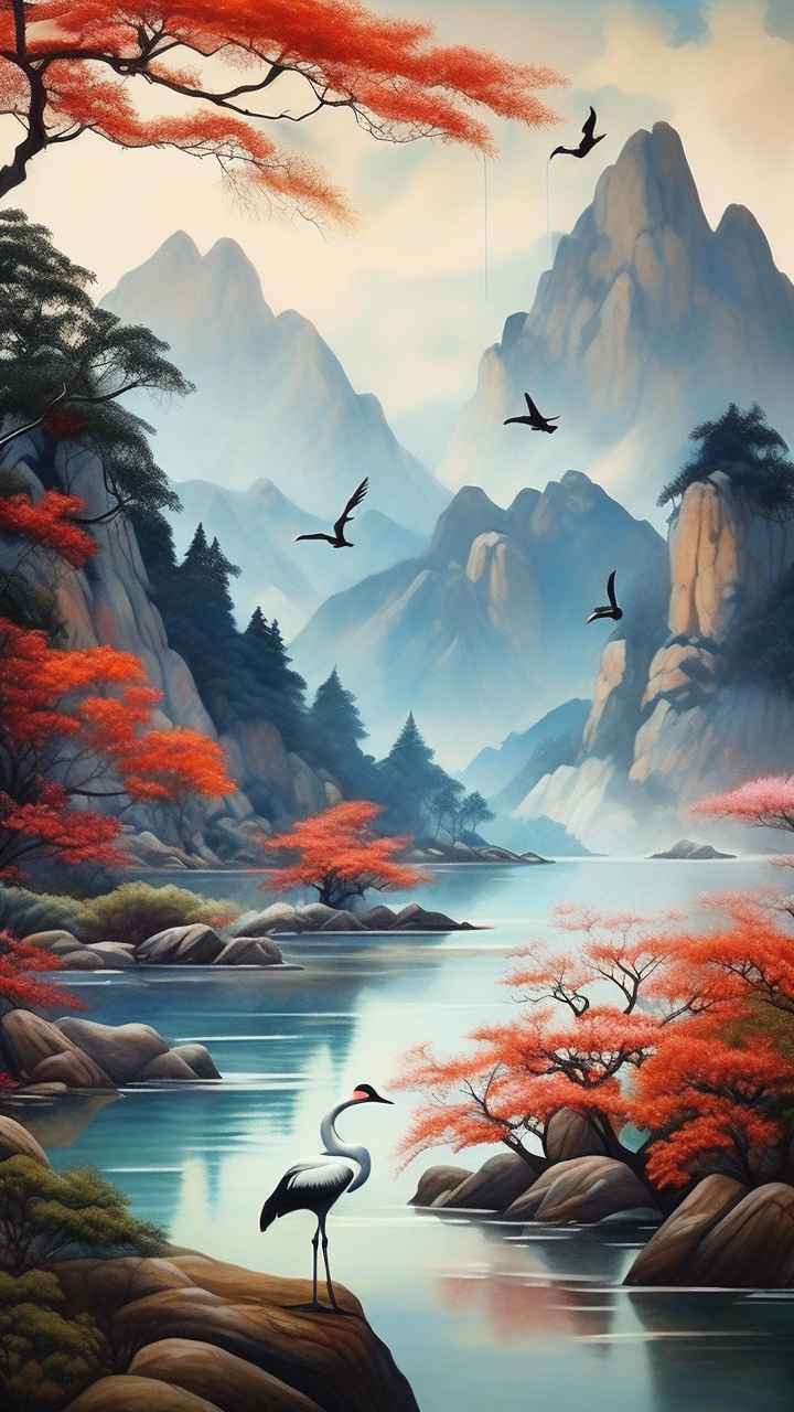 国风鹤山水风景插画 42