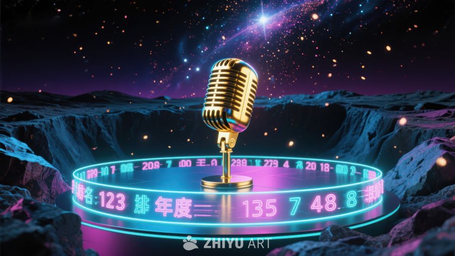复古麦克风与霓虹数字的科幻场景 93