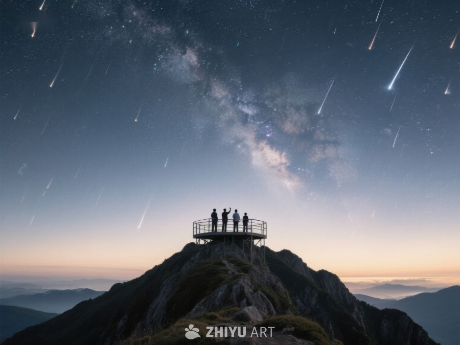 山顶观星台上的四人仰望流星雨 126