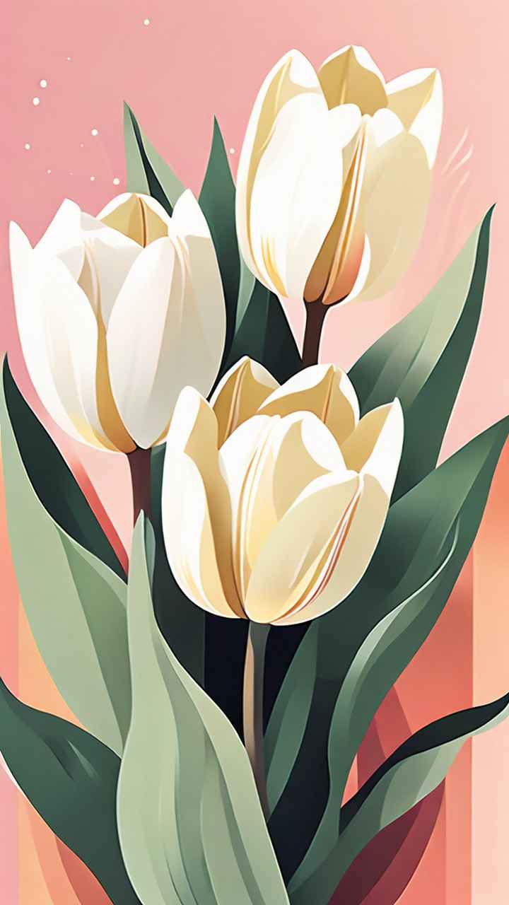 一个白色郁金香花束正在开放插画 90