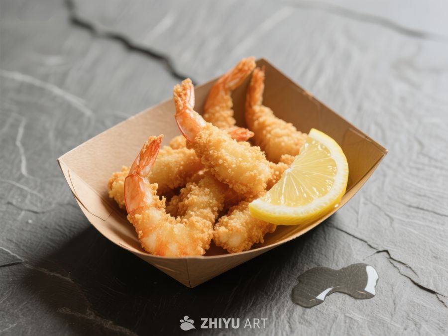 金黄酥脆的炸虾配柠檬片