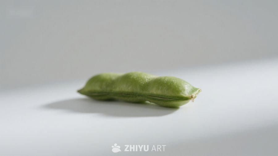 单颗绿色豆荚静置于白色背景
