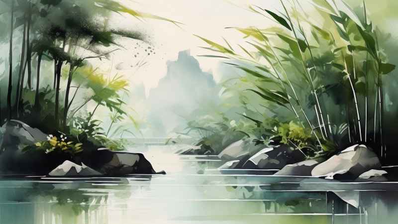 绿竹水墨插画背景图 22