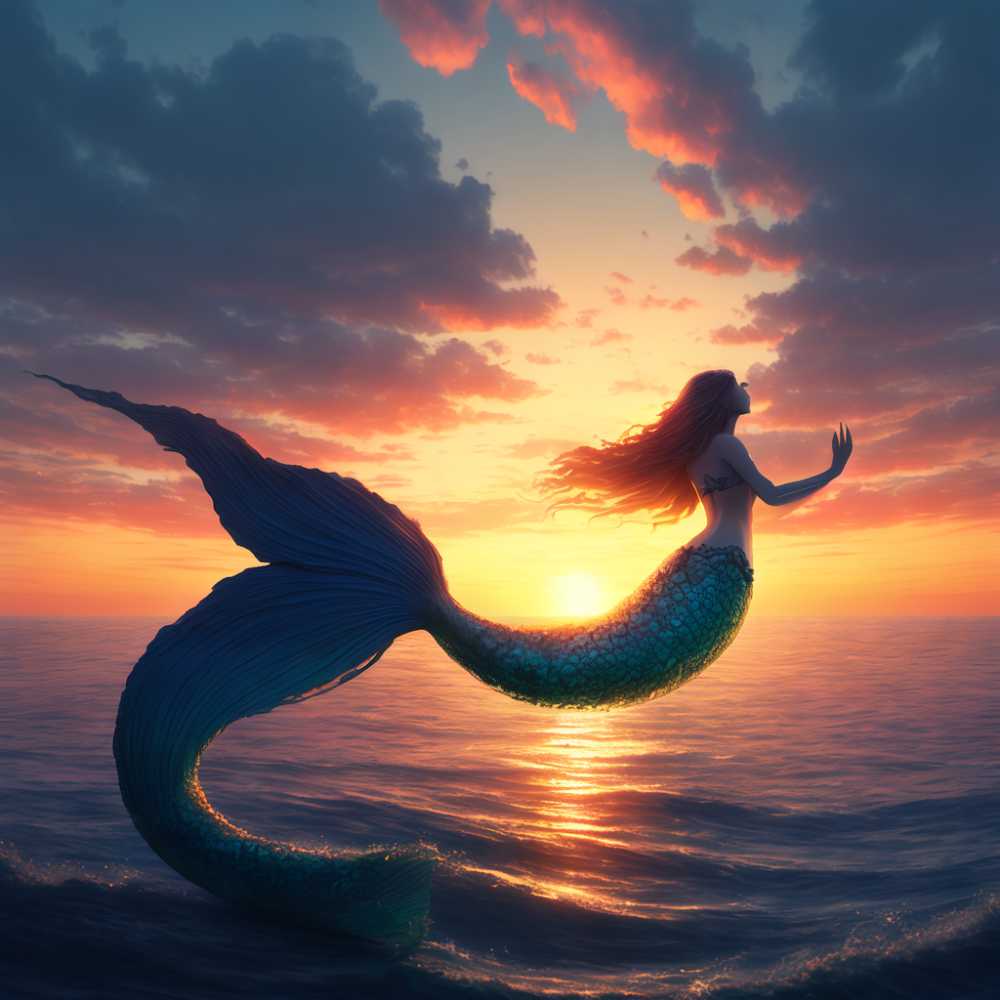 落日海上美人鱼