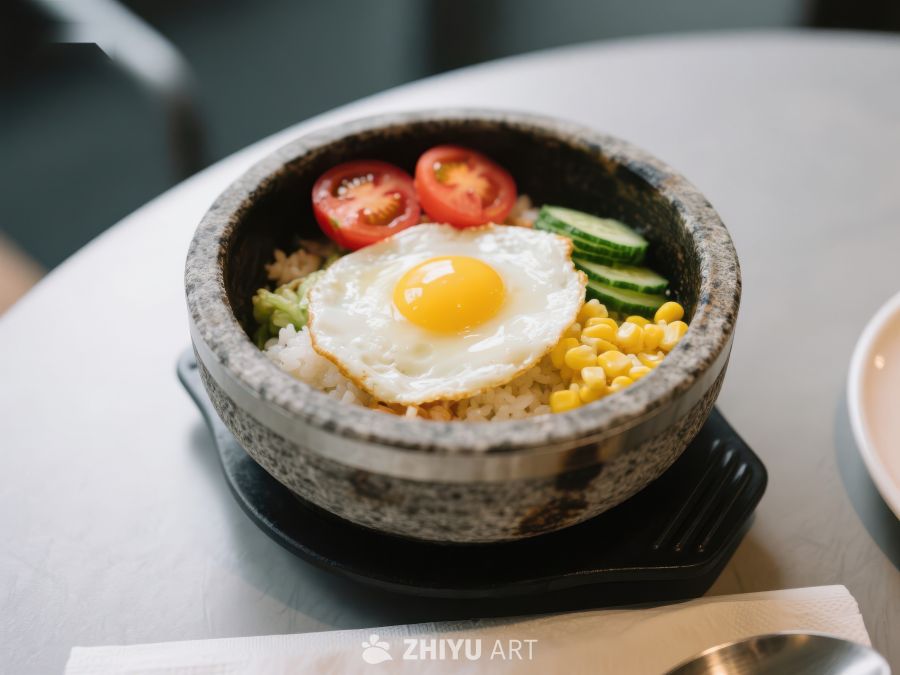 石锅拌饭：煎蛋与蔬菜的美味组合 559