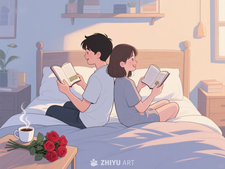 情侣床上阅读，温馨时光 520