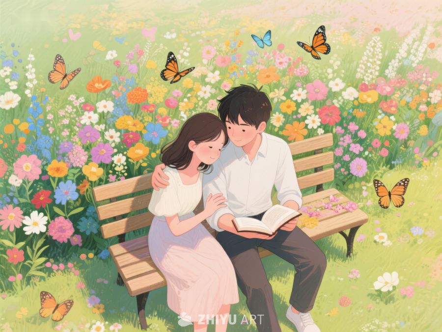 花丛中阅读的恋人 330