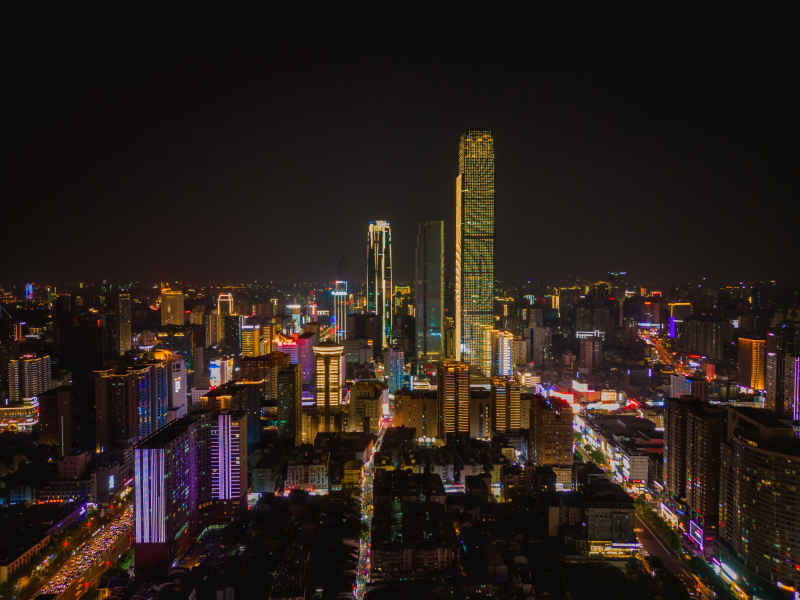航拍湖南长沙夜景风光