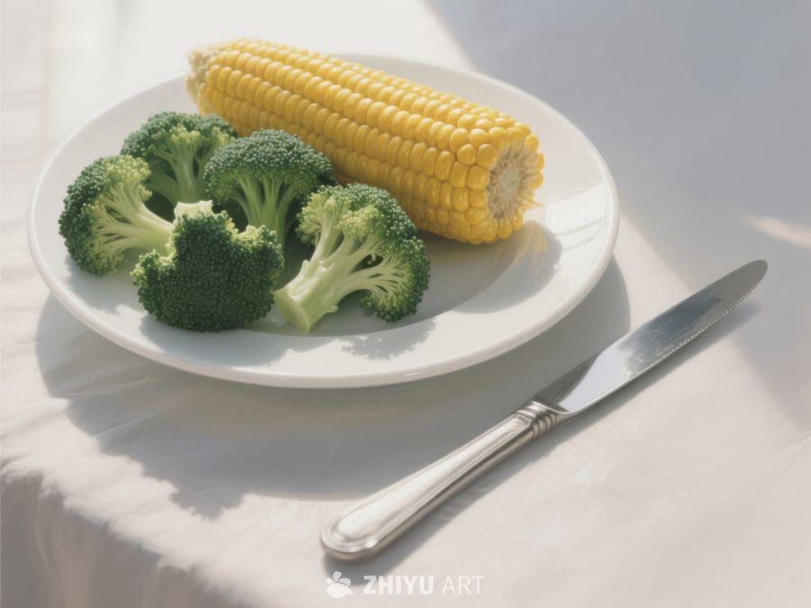 盘中的玉米与西兰花 255