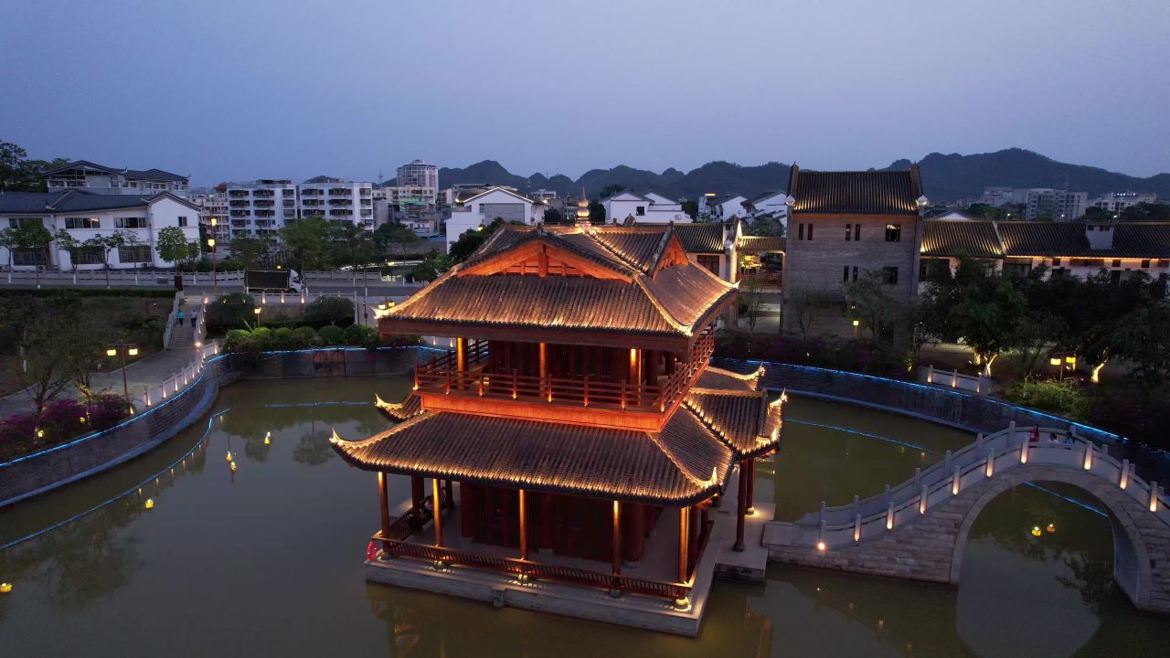 广西崇左太平古城夜景航拍 