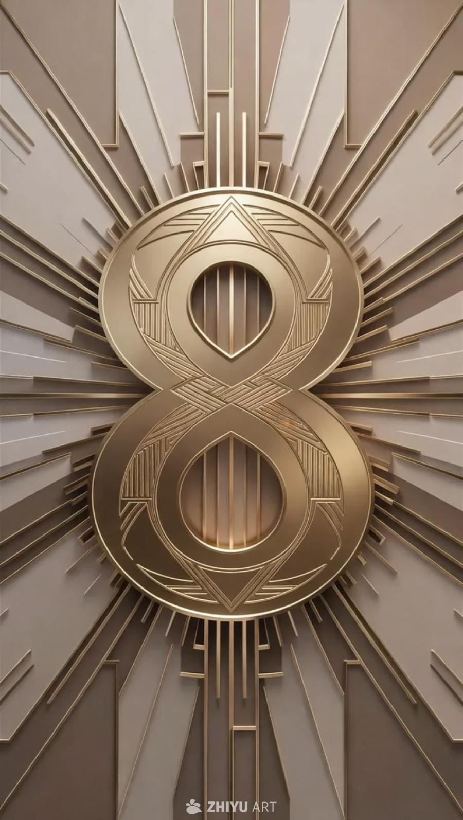 金色数字8的墙纸，数字内部装饰有三角形图案，背景是