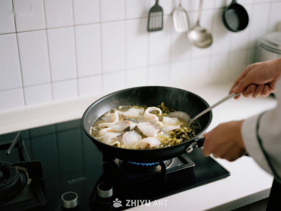 厨房中烹饪海鲜汤 76