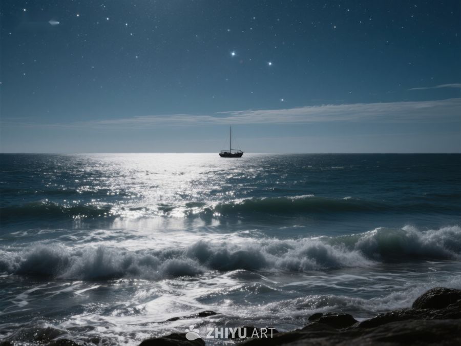 夜幕下的海洋与孤帆 439