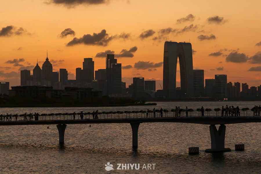 苏州，东方之门，栈桥，日落火烧云 5