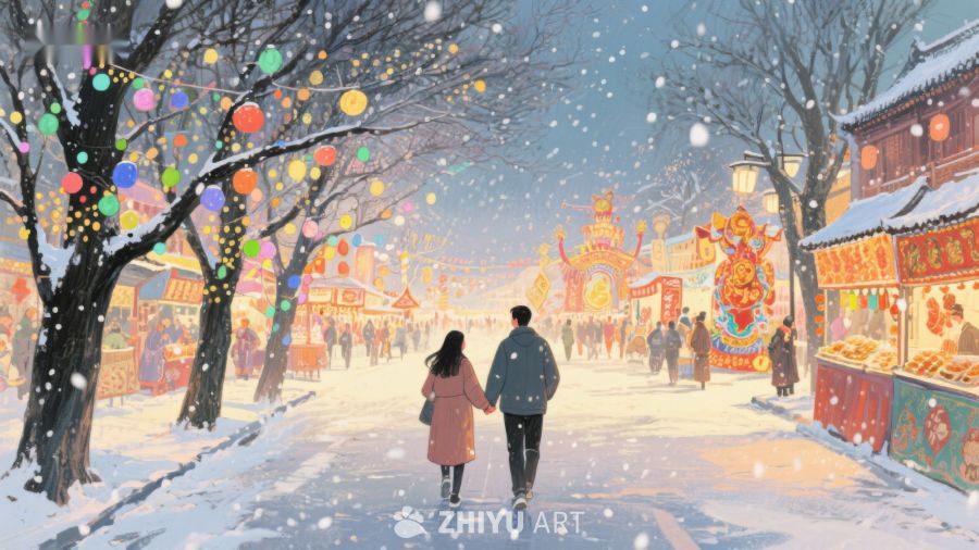 冬日雪景中的节日集市 176