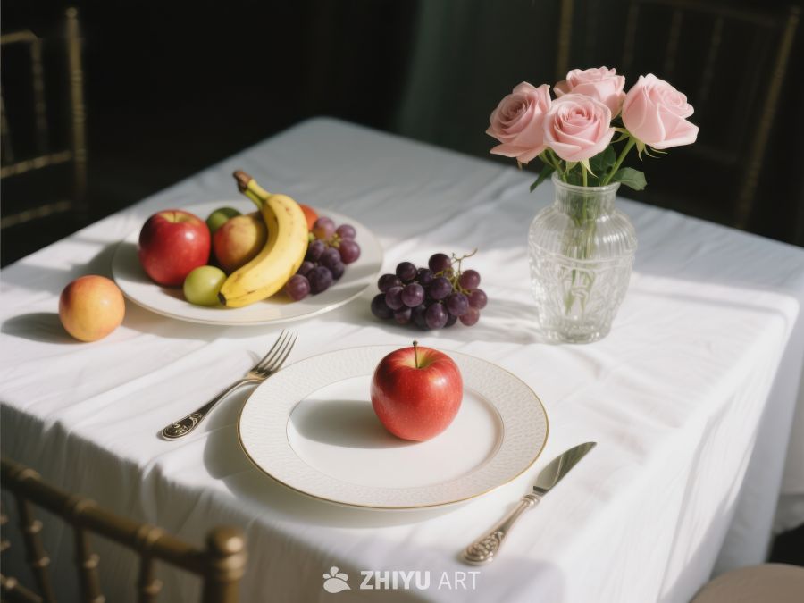 餐桌上的水果与玫瑰花 49