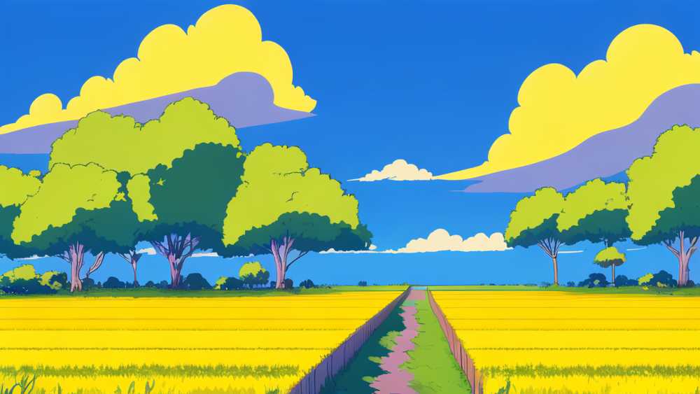 黄色插画风景简约