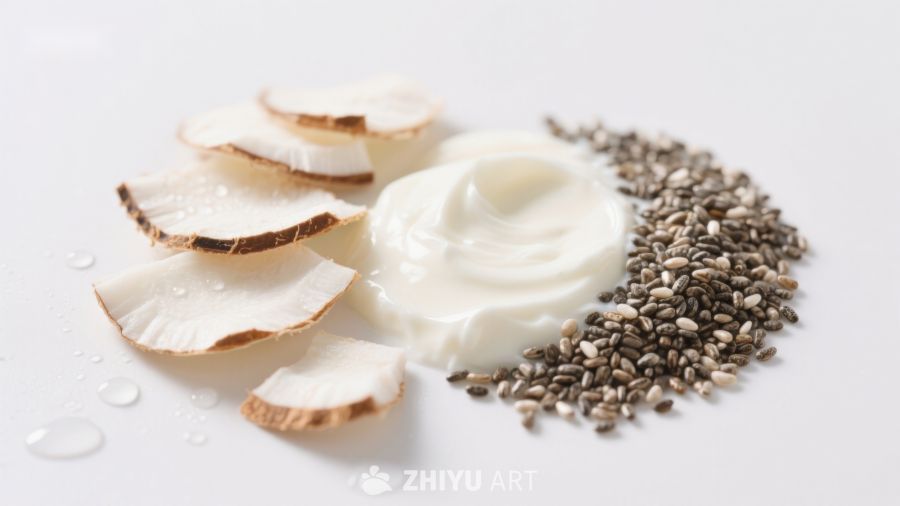 椰子片、酸奶与奇亚籽的健康组合