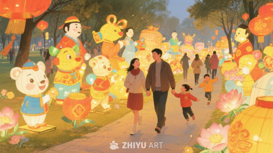 家庭漫步节日灯会 60