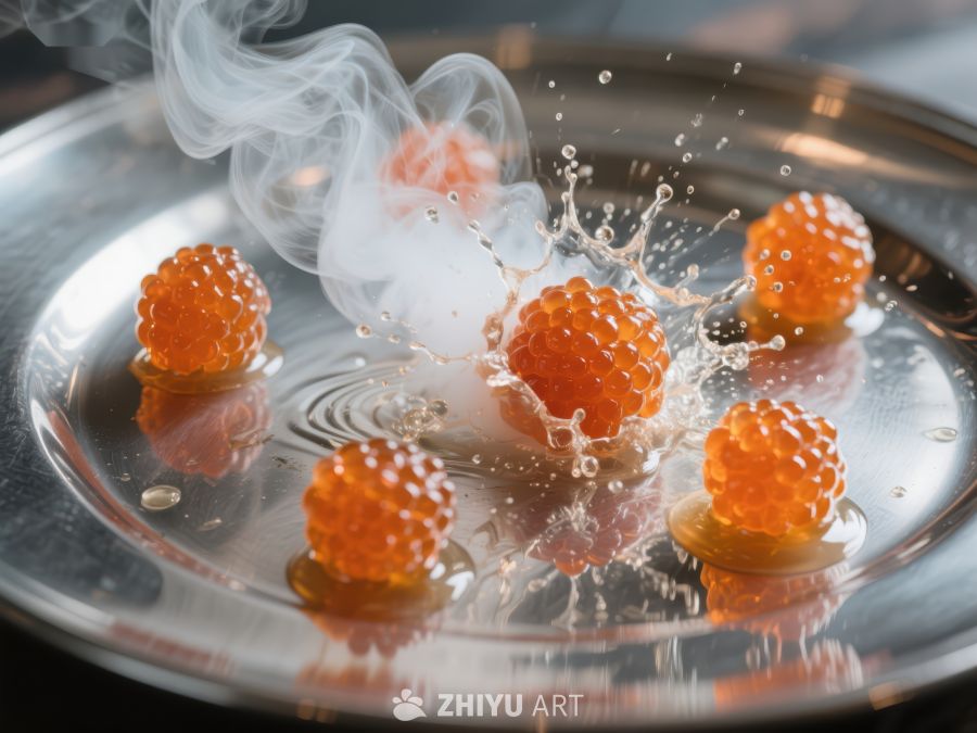 烟雾缭绕的橙色球体落入水中 1308