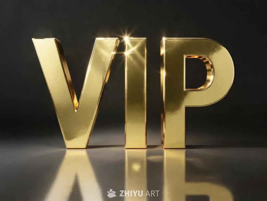 三个金色的大写字母“VIP”排列在深色背景上，每个