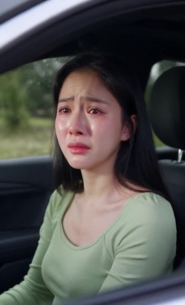 车内痛哭的年轻女性：泪眼婆娑，情绪崩溃