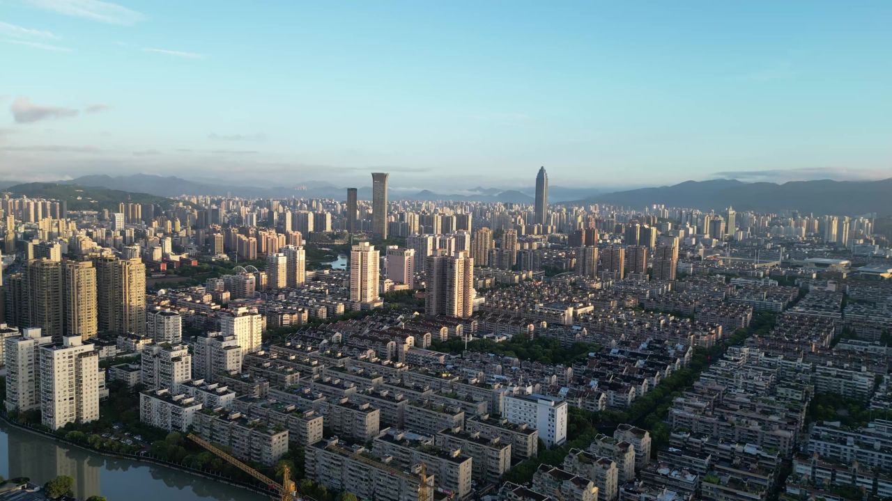 航拍浙江温州城市天际线温州鹿城区