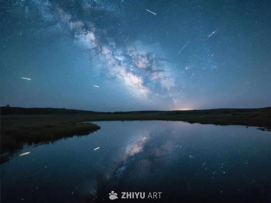 夜空银河倒映静谧湖面 420