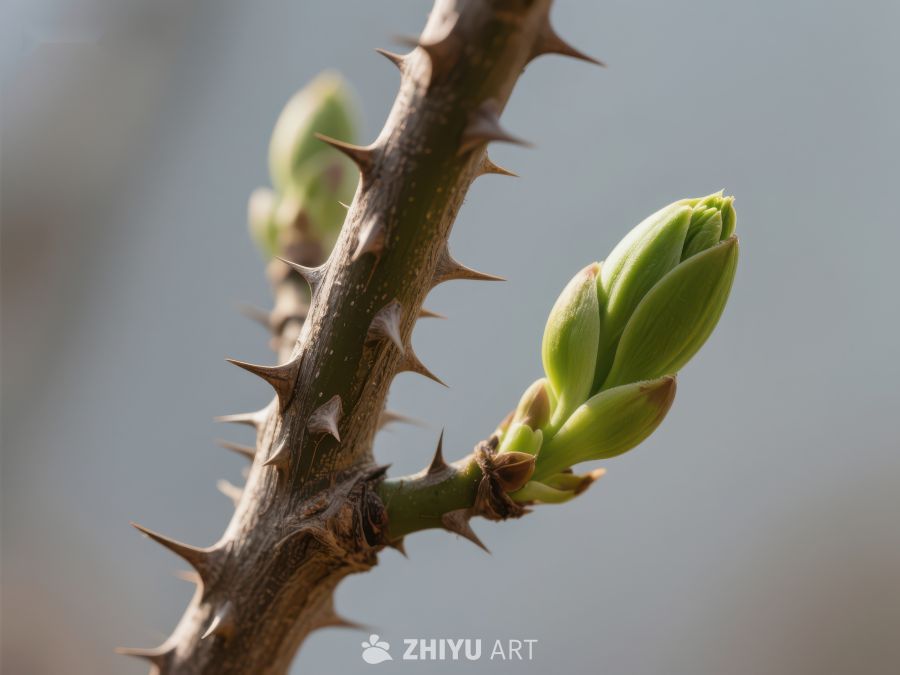 带刺枝条上的嫩芽特写 105
