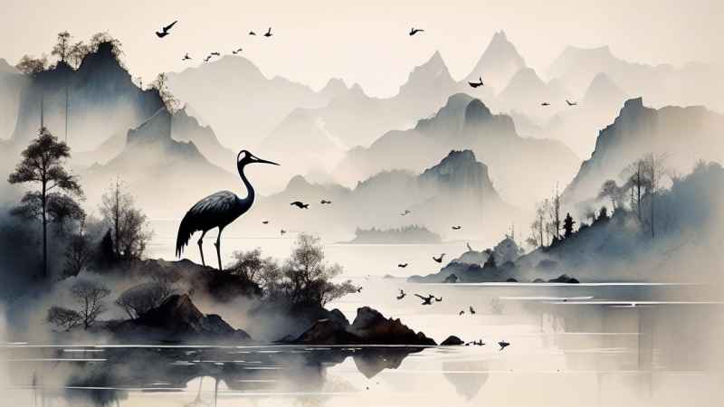国风鹤山水风景插画 82