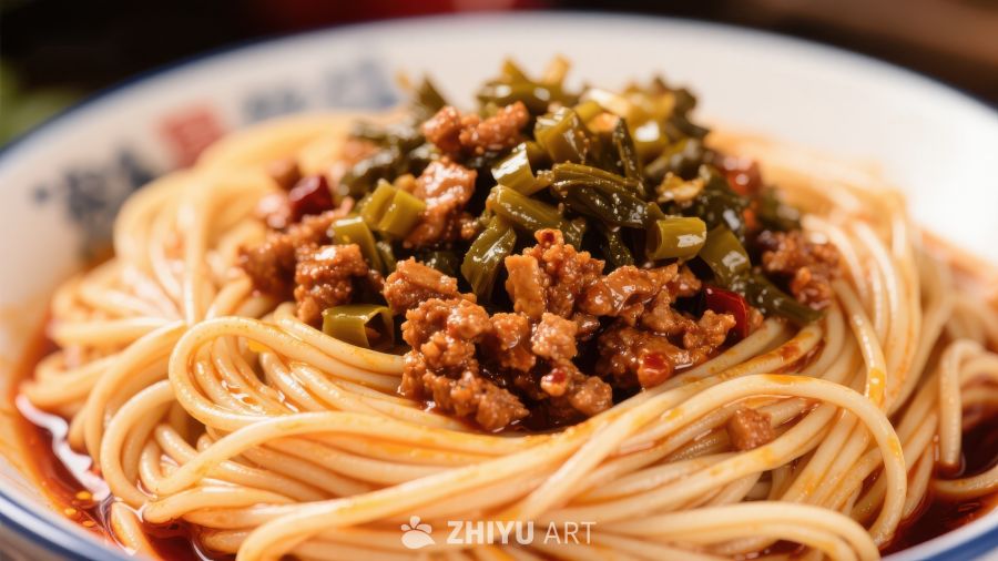 热辣酸豆角肉末拌面