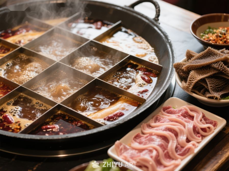 九宫格火锅与新鲜食材 281