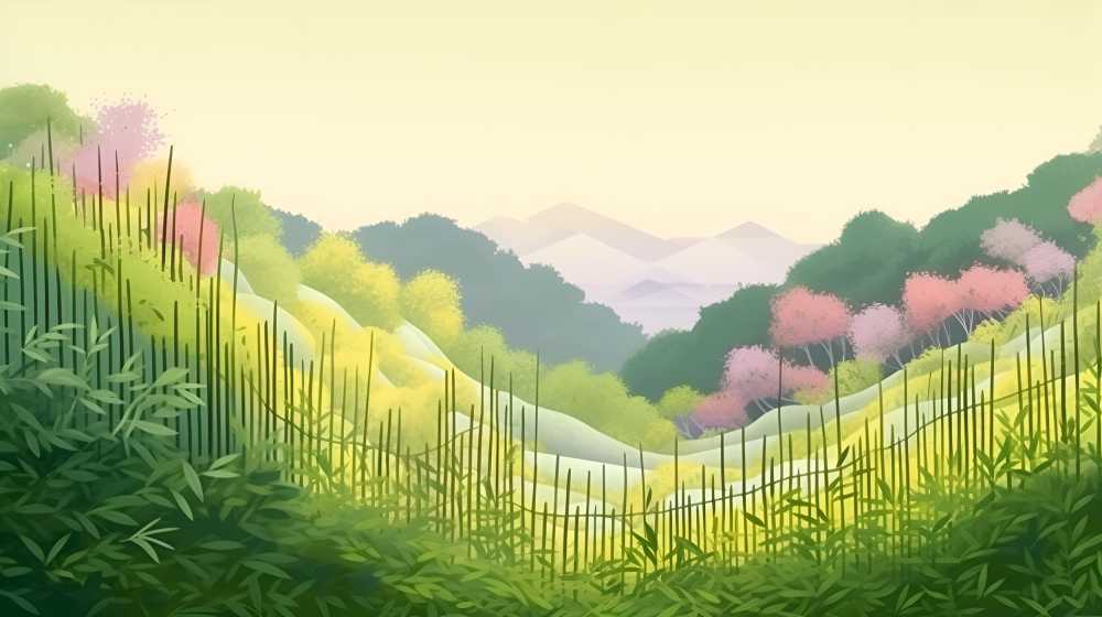山景插画绿色油油