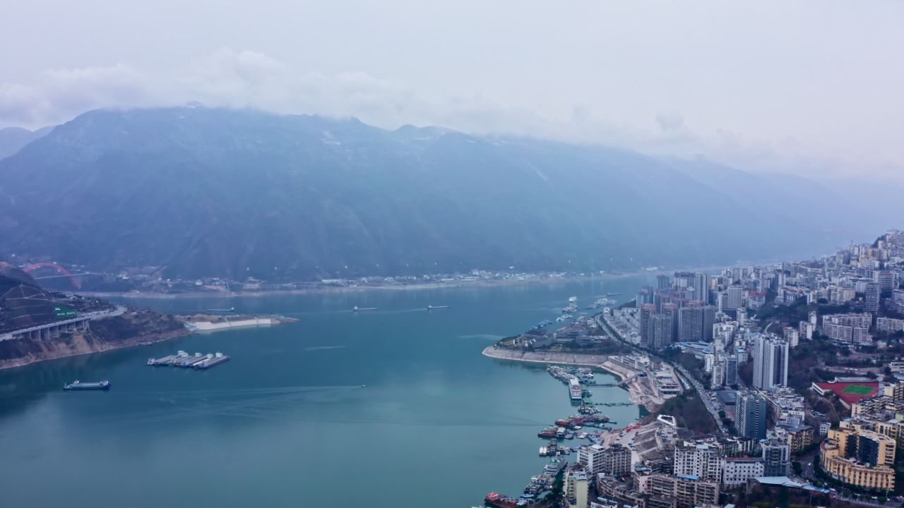 重庆市巫山县巫峡县城航拍视频