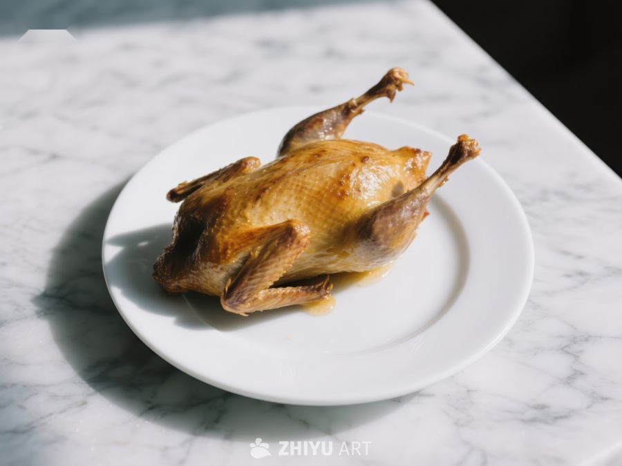 烤鸭整只，色泽金黄诱人