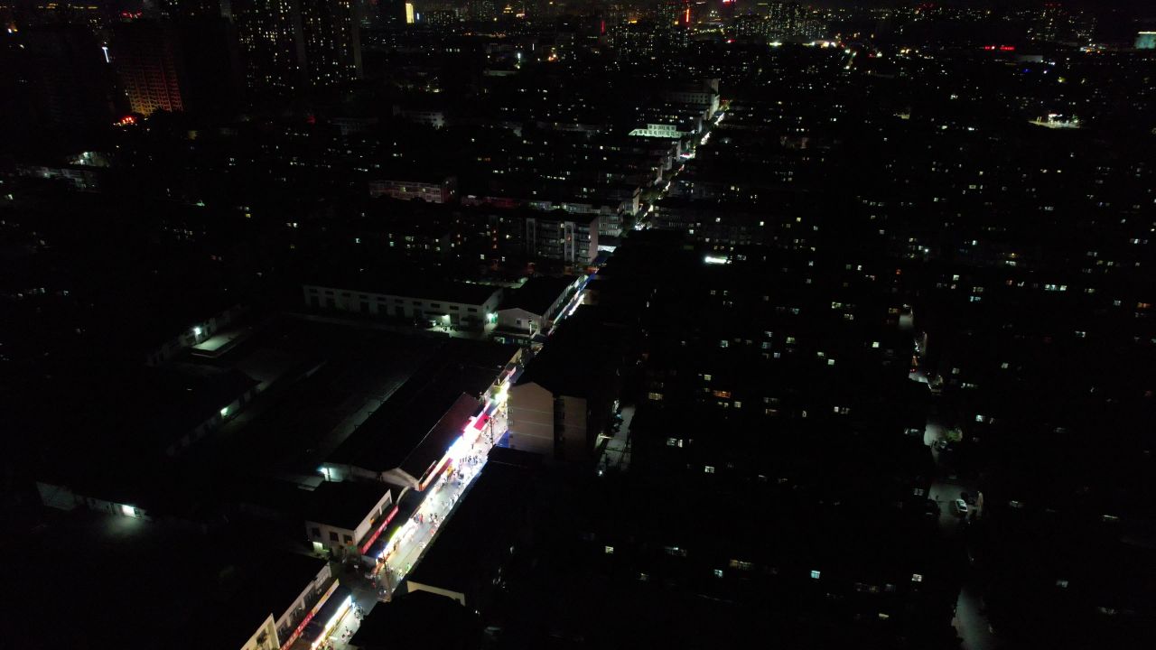 山东淄博城市夜景灯光航拍  